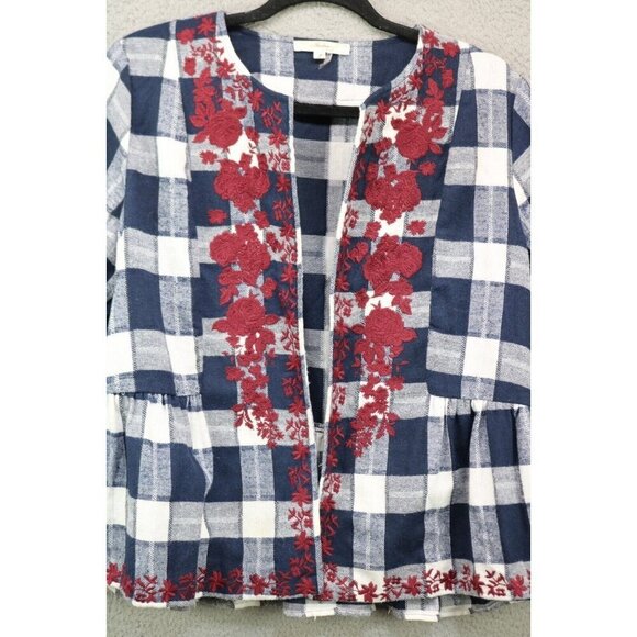 Andree by Unit Long Bell Sleeve Embroidered Open Front Tunic-Size Large - Picture 2 of 8